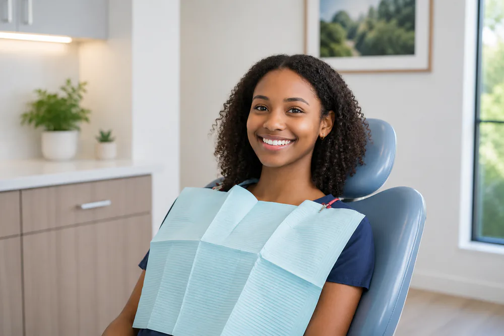 A teenage patient with braces with a dentist at Dental Arts Davis Square